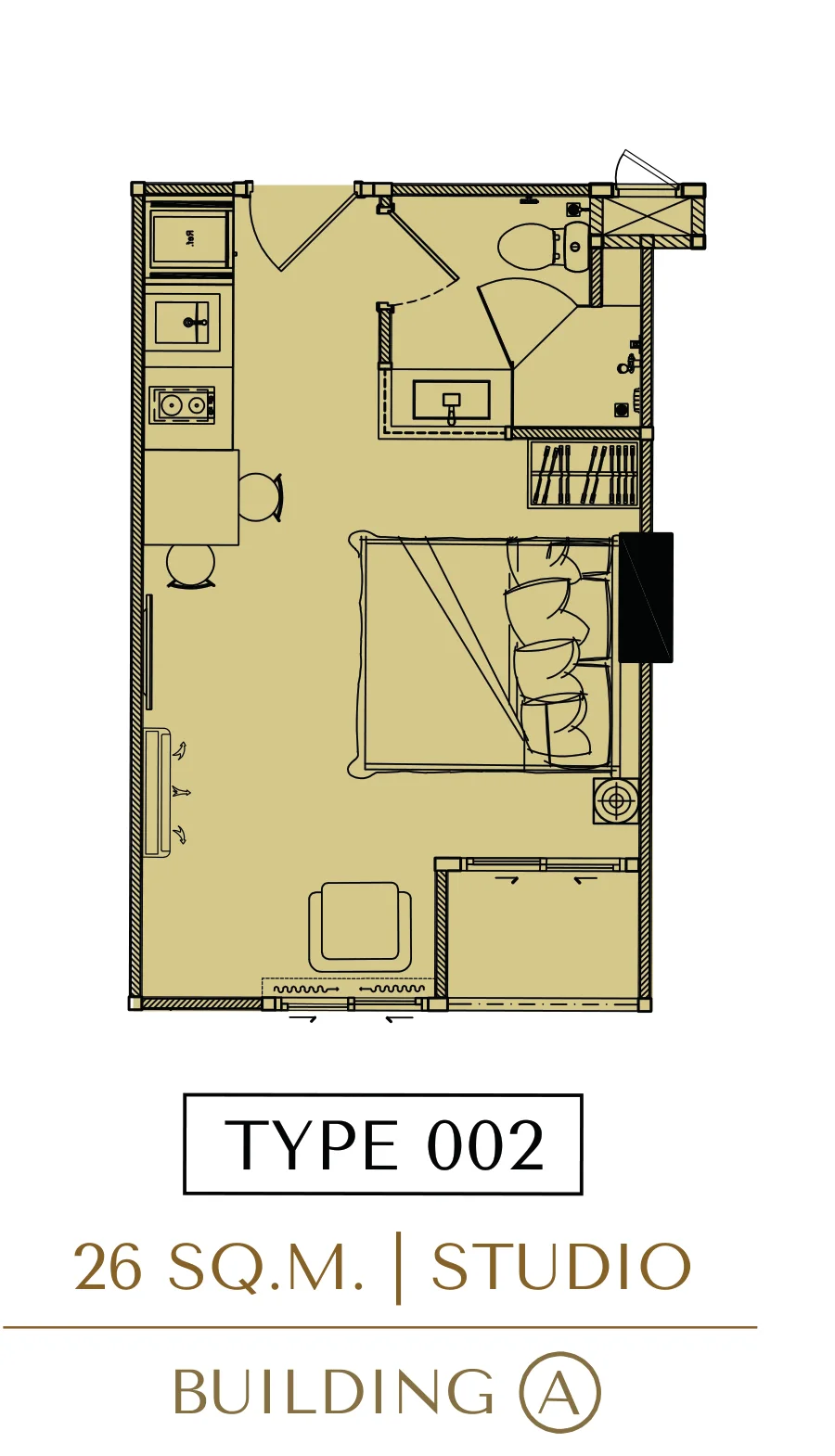 Планировка студии Love It Wongamat Type 002 площадью 26 м²