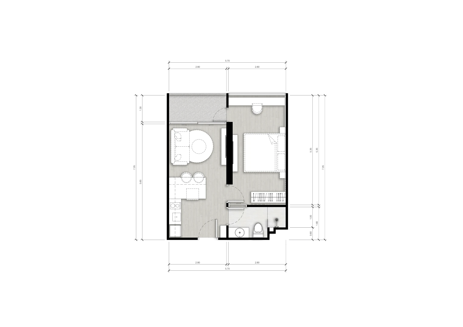 Планировка Celine Wongamat Type A: 40 м², одна спальня
