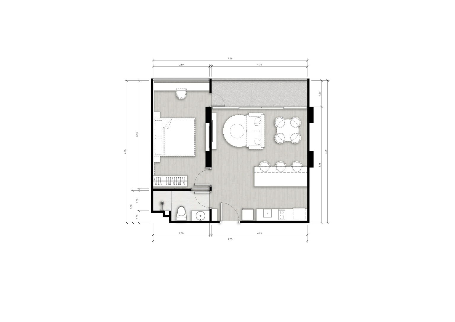 Планировка Celine Wongamat Type B: 54 м², одна спальня