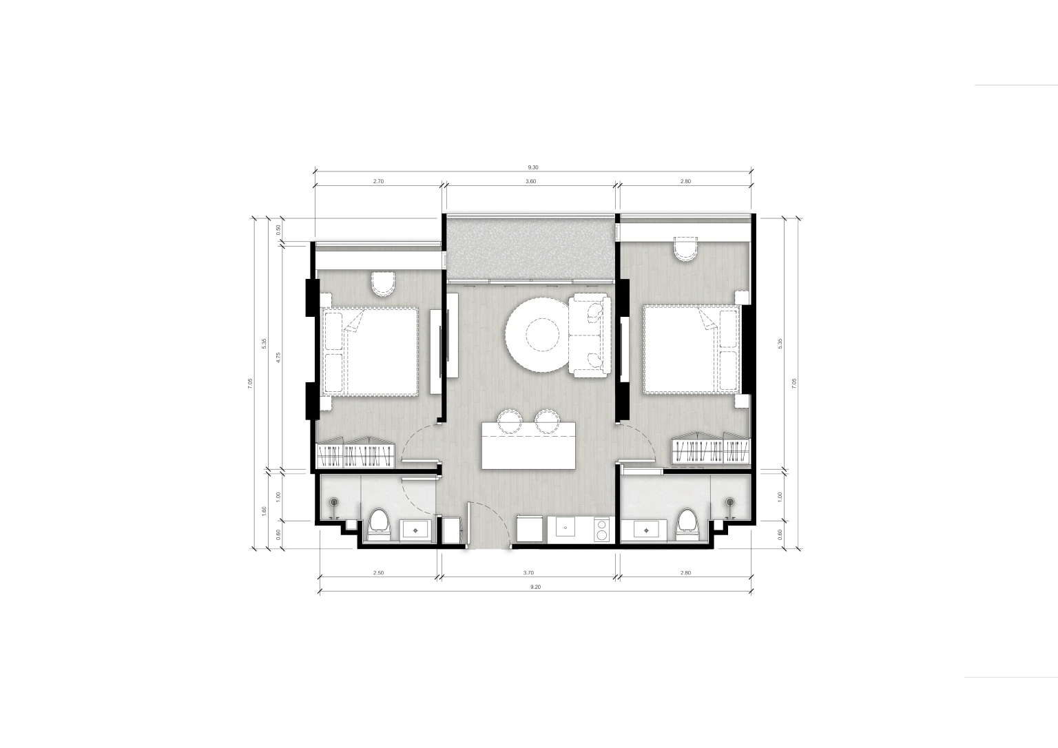 Планировка Celine Wongamat Type C: 63 м², две спальни