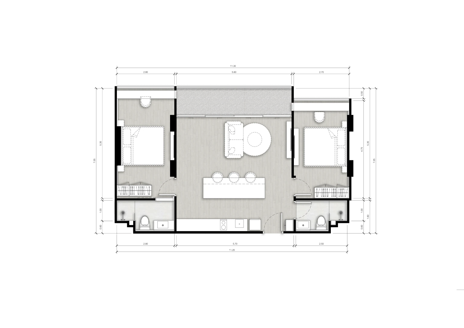 Планировка Celine Wongamat Type D: 77 м², две спальни
